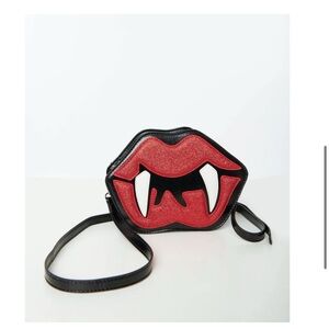 Unique Vintage Black and Red Vampire Lip Crossbody Bag